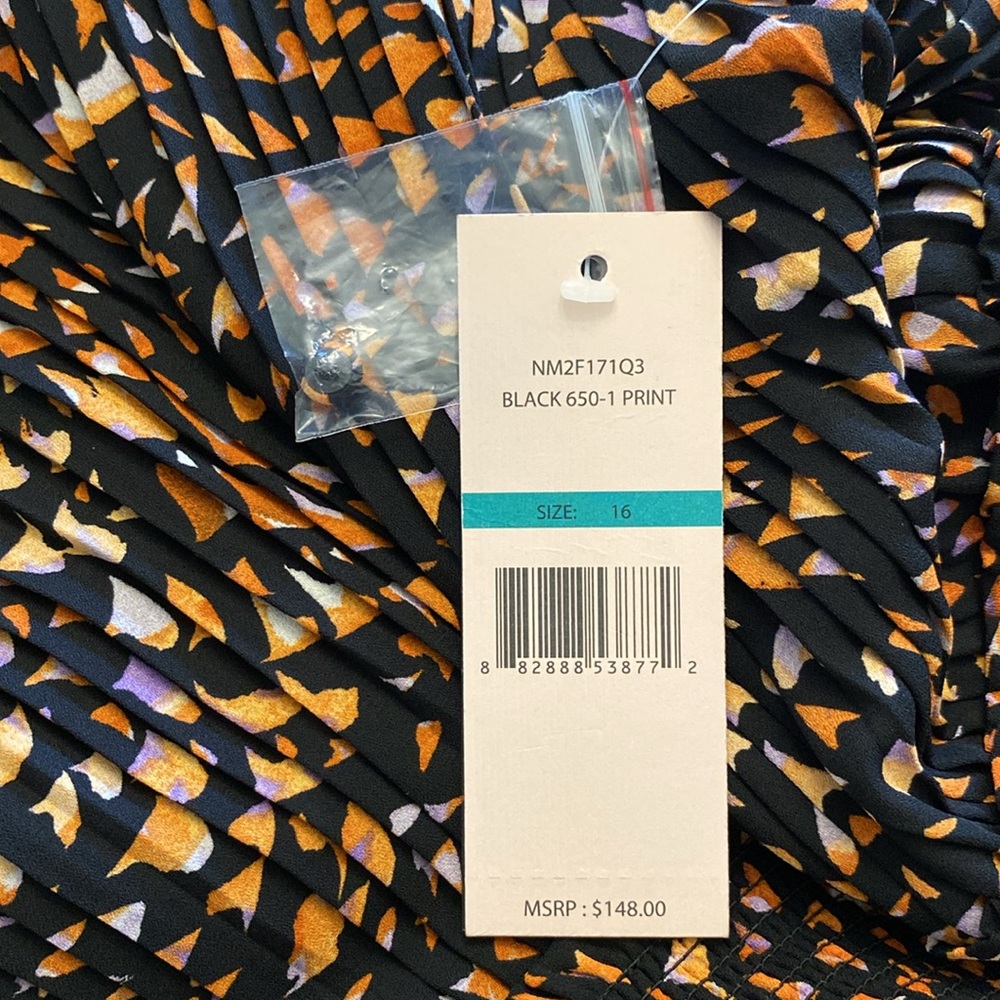 Nanette Lepore black with orange print woman’s pleated dress, high neck sz 16 - Picture 10 of 15